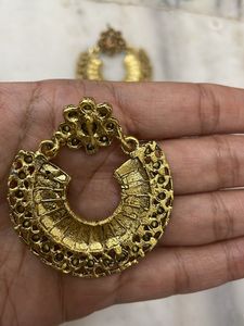 Stone Studded Golden Earrings