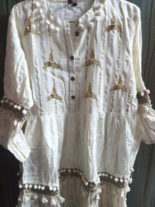 Ishin Off-White and Golden A-line dress