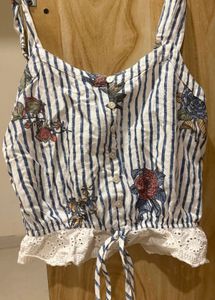 Striped Floral Cropped Cami Top
