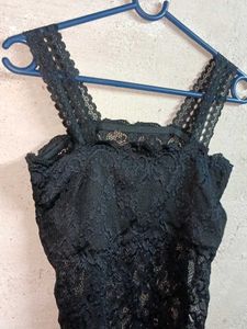Partywear Lace Camisole Top Black Sheer