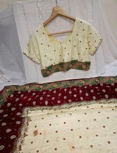 Elegant Cream &amp; Maroon Embroidered Saree