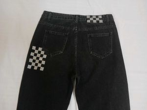 Black Checkerboard Flared Jeans