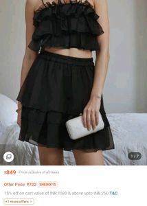 Cute Strapless Smocked Layered Crop Top with Skirt