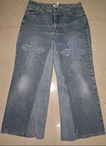 Cross Patch Wide Leg Jeans handmade