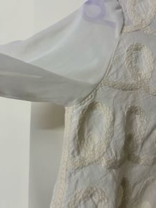 Elegant White Sheer Sleeve Embroidered Blouse