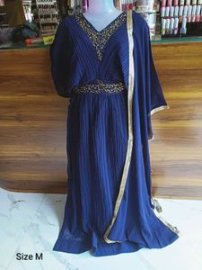 Elegant Navy Blue Ethnic Gown 4pc set Nyara cut