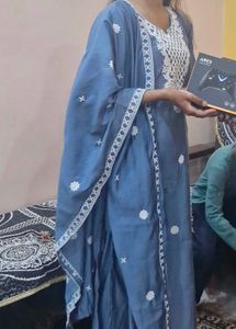 Blue Embroidered Kurta Set with Dupatta