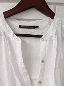 White Linen Blend V-Neck Top