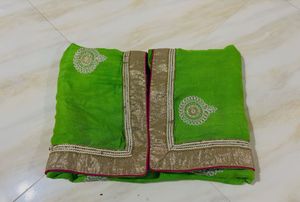 Vibrant Green Embroidered Saree