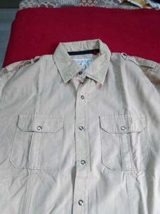 Men's Casual Beige Shirt chest pockets
