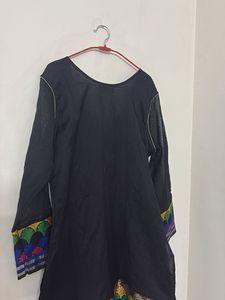 Elegant Black Kurta with Colorful Accents