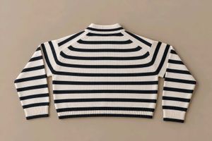 CREAM &amp; BLACK STRIPED COLLARED KNIT POLO SWEATER