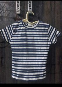 Cuffed Sleeves Solid Blue Top And Stripped Tee