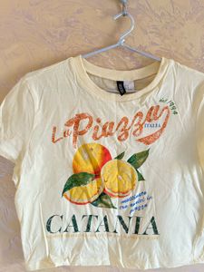 Butter Yellow Cropped T-Shirt with Catania Print