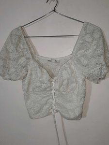 White Lace Puff Sleeve Top