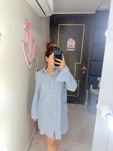 Striped Button-Up Tunic Top