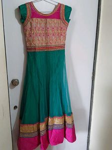 Elegant Teal &amp; Pink Anarkali Gown