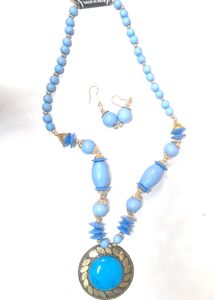 Premium Quality Sky-blue Beads Necklace Set