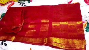 Elegant Red Silk Saree with Gold Border