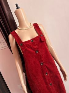 Corduroy Button-Front Pinafore Dress