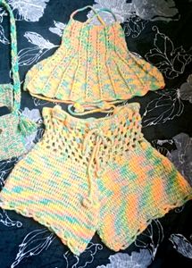 Crochet Co-Ord Set With Cellphone Sling Bag