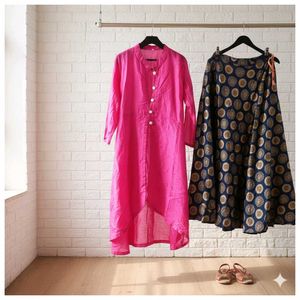 Stylish Pink Kurta with Skirt