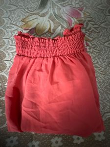 Coral Smocked Crop Top