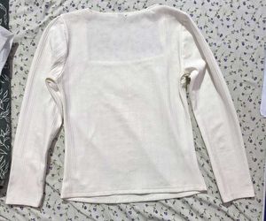 White Square Neck Long Sleeve Top