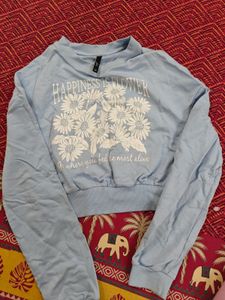 Blue "Happiness is Flower" Graphic Sweatshirt