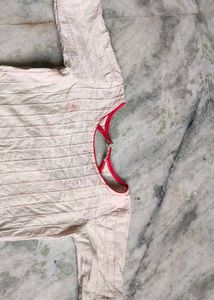 Women's White Kurta with Red Trim