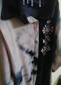 black &amp; grey abstract tie-dye midi dress