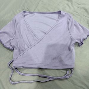 Lavender Ribbed Tie-Front Crop Top &amp; Skirt Set