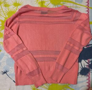Coral Striped Knit Top