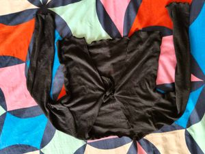 Sheer White and black Tie-Front Cardigan