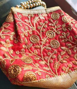 Red Embroidered Clutch Bag