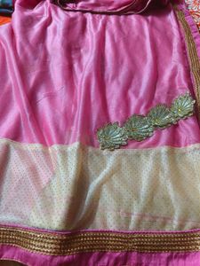 Elegant Pink &amp; Gold Embroidered Saree Blouse Piece