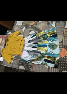 Stylish Yellow Top with Printed Skirt Set