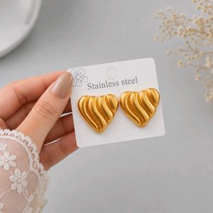 Gold Heart Earrings - Stainless Steel