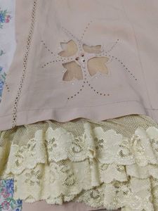 Beige vintage Skirt with Flower Cutouts