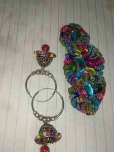 Multicolor Embroidery Buckle With Danglers