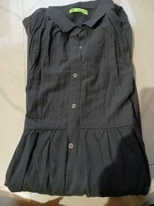 Chic Dark Grey Button-Down Midi Dress