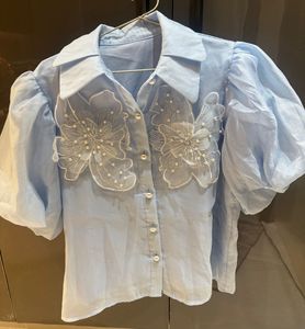 Blue Puff Sleeve Top