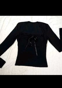 Black Lace Trim Tie Front Top