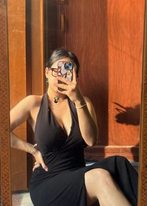 halter neck black gown