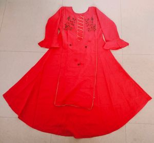 Red Embroidered Kurti Dress