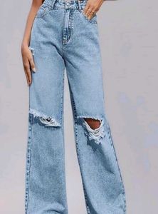 Light Wash Ripped Wide Leg Jeans