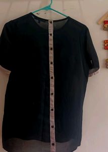 Sheer Black Top with Pocket Detail