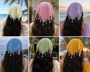 Crocheted Pink Head Scarf with Beads