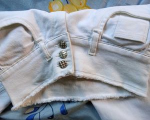 White Cropped Raw Hem Jeans