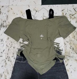 Olive Green Cut-out Crop Top